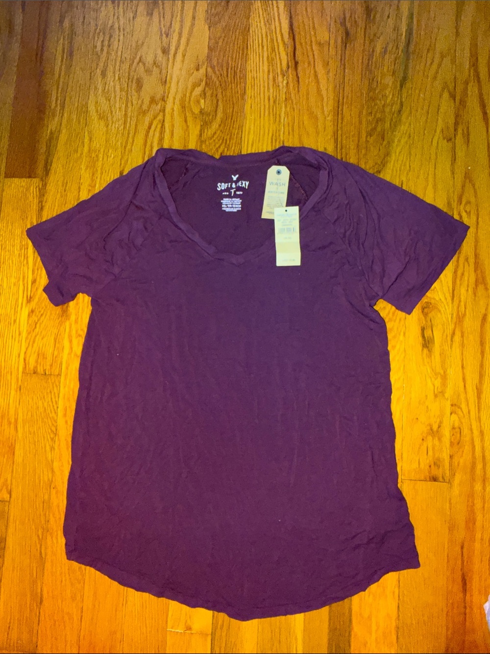 American Eagle Outfitters Plum V-Neck Short Sleeve Tee